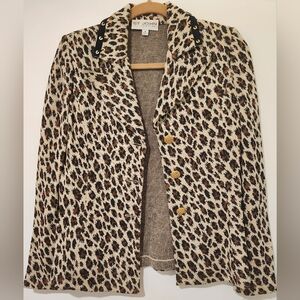 St. John Collection Vintage Leopard Animal Print  Knit Button-Up Blazer Size 2